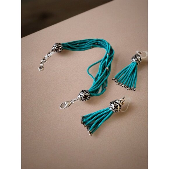 Brighton BOHO ROOT LARIAT Turquoise Bead Bracelet & Matching Earrings. - Picture 6 of 10